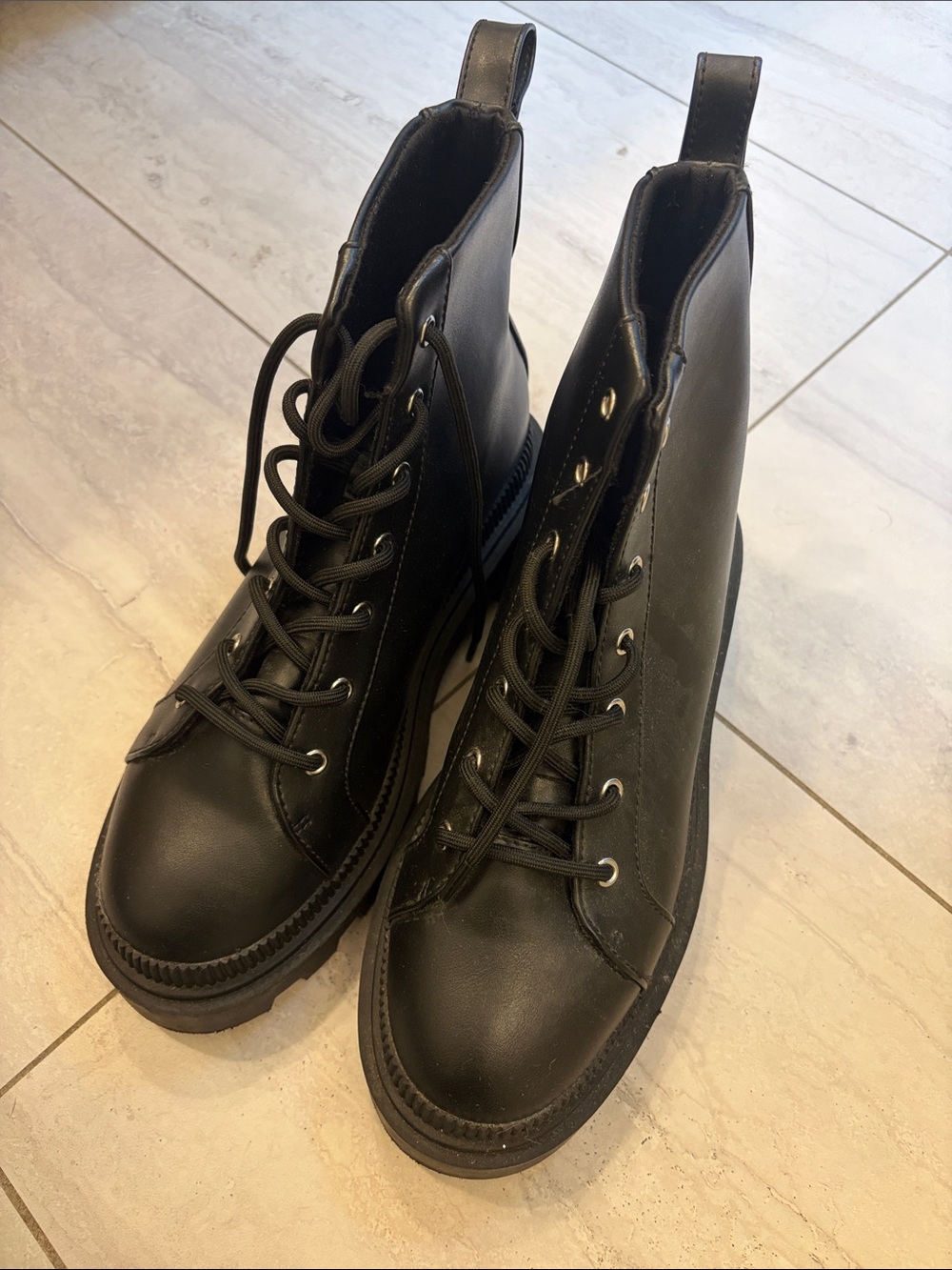 Divided Black Lace-Up vegan leather Combat Boots brand new